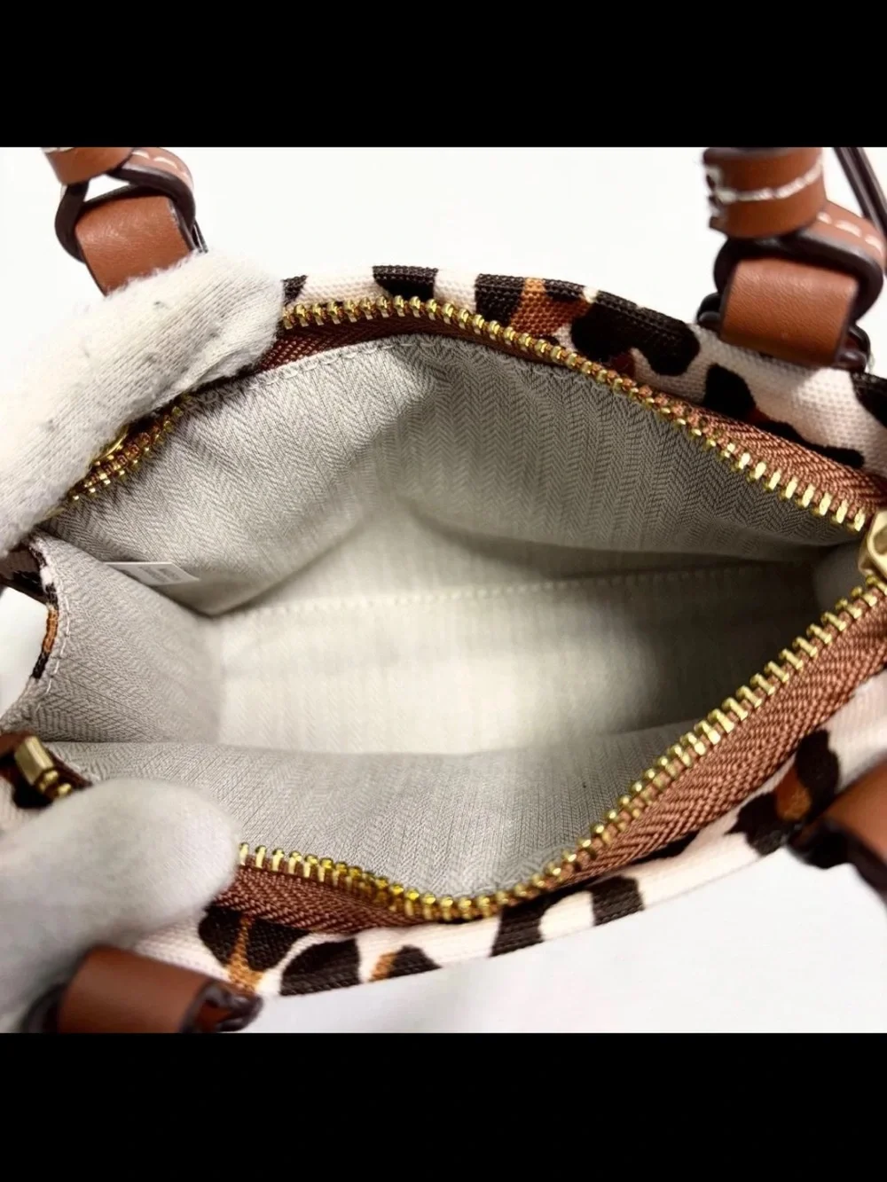 Tory Burch Brown and White Leopard-Print Canvas Satchel